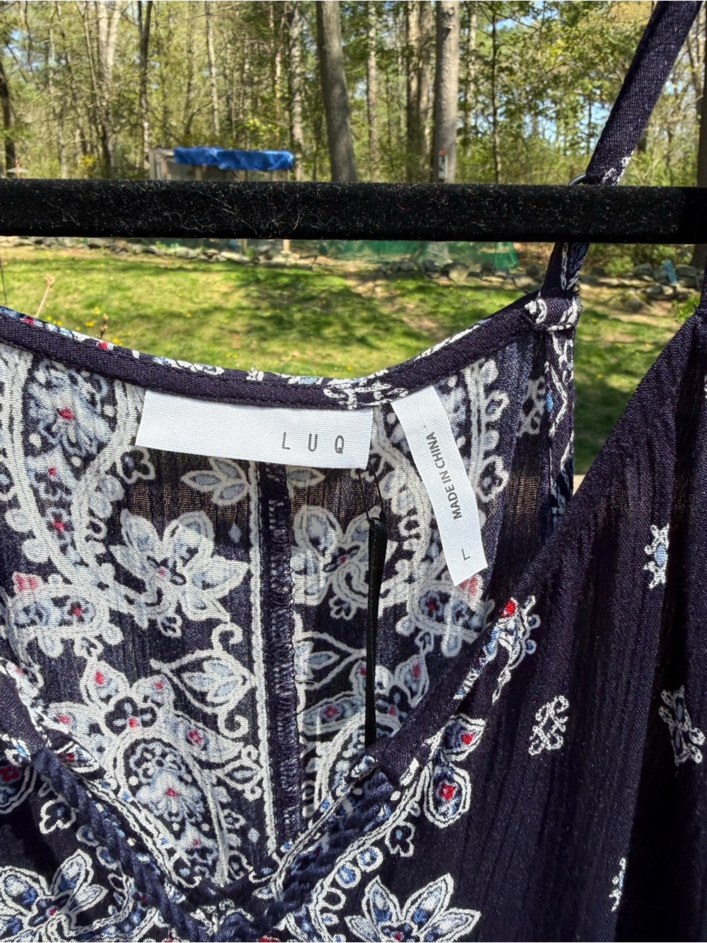 Navy Paisley Tassel Boho Tank Top - Picture 2 of 7